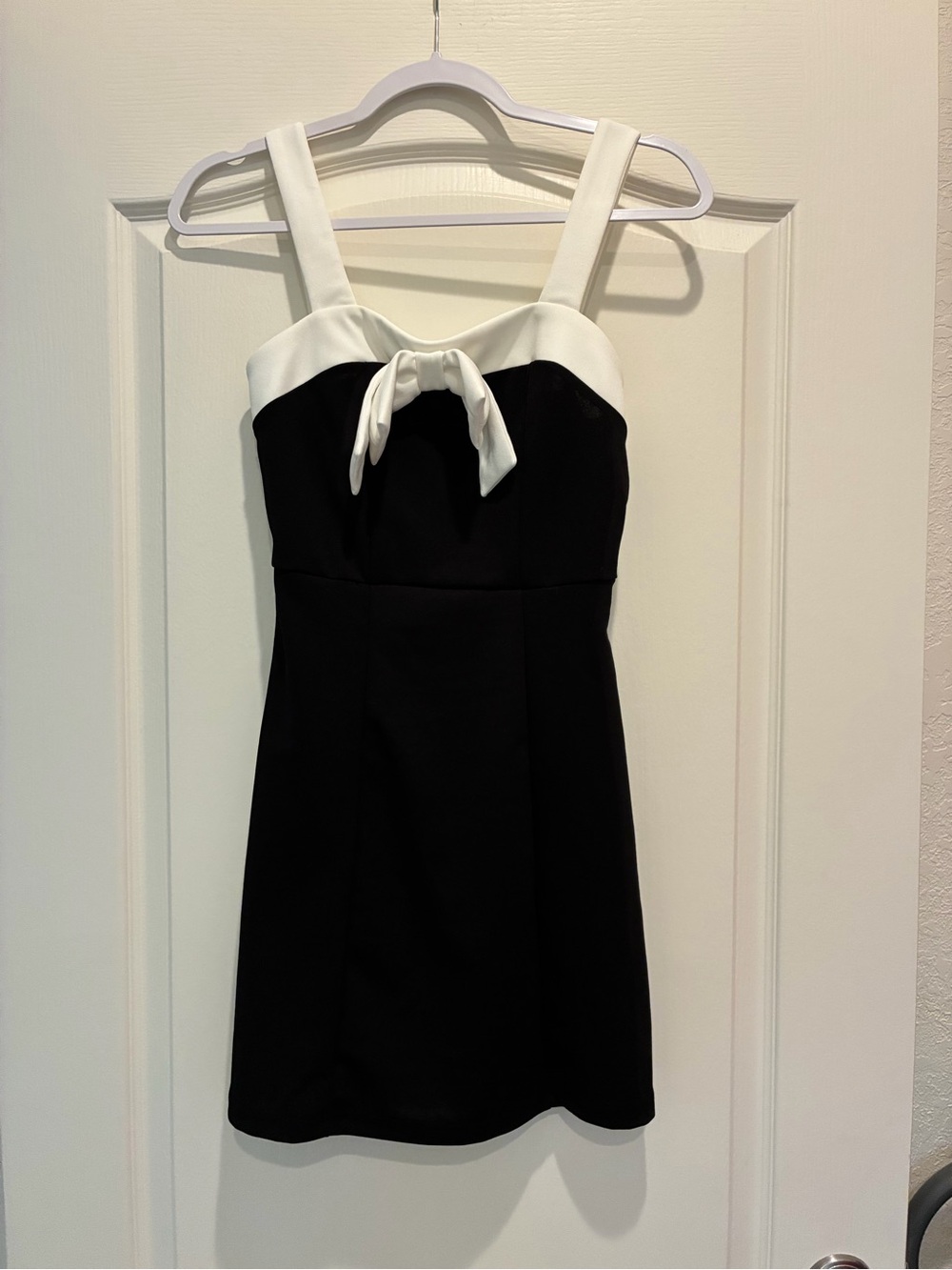 SHEIN Black Dress with White Bow-Trim Straps